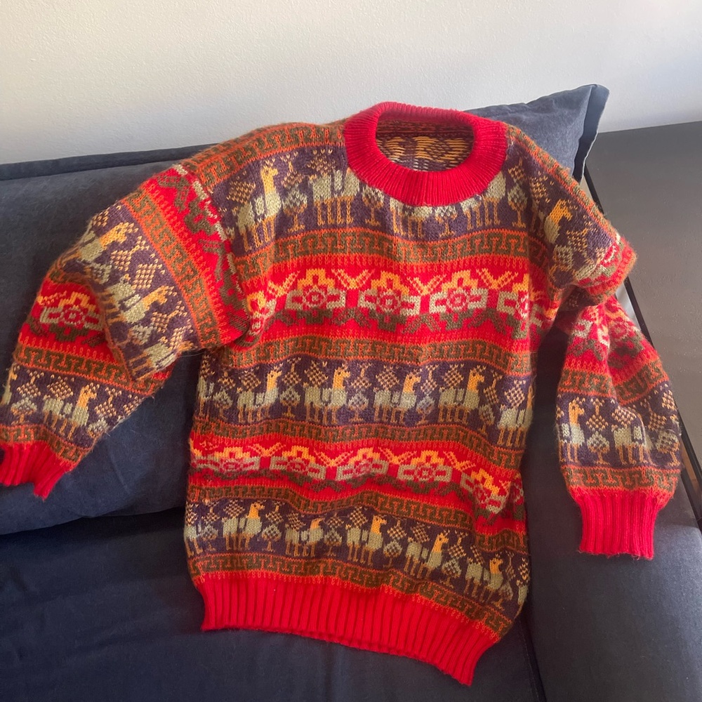Men's Red and Brown Patterned Sweater